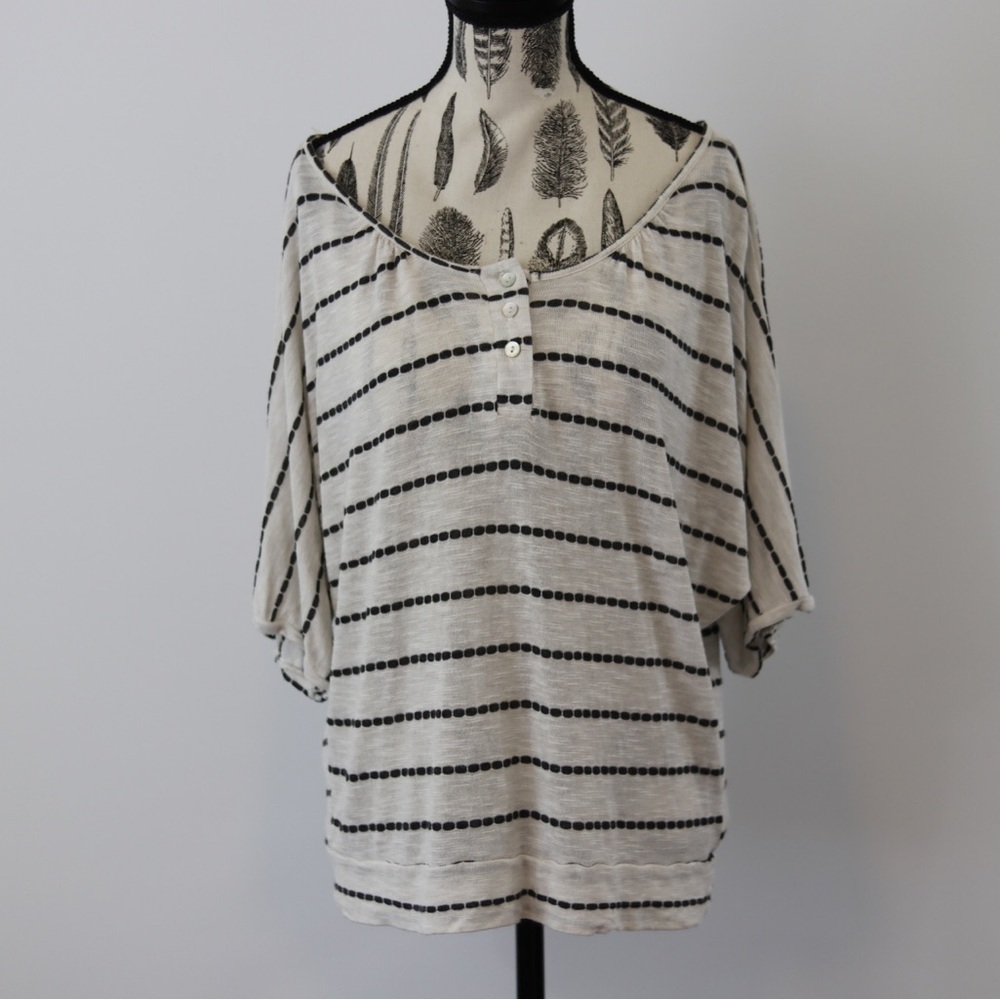 Olivia Moon Cream and Dark Grey striped tshirt